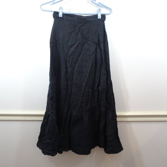 Reformation Dresses & Skirts - Reformation Julep Black 100% Linen Wrap A-Line Midi Skirt Size S Modest Church
